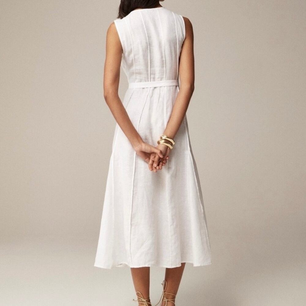 j. crew seamed linen midi dress removable belt white ca671 women size medium - Picture 2 of 8